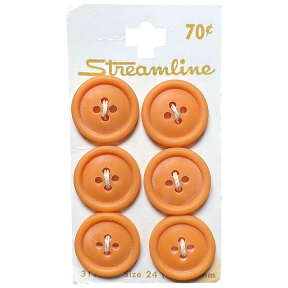 Vintage Streamline Orange Butterscotch Buttons Italy NOS 6 Count - Picture 1 of 3